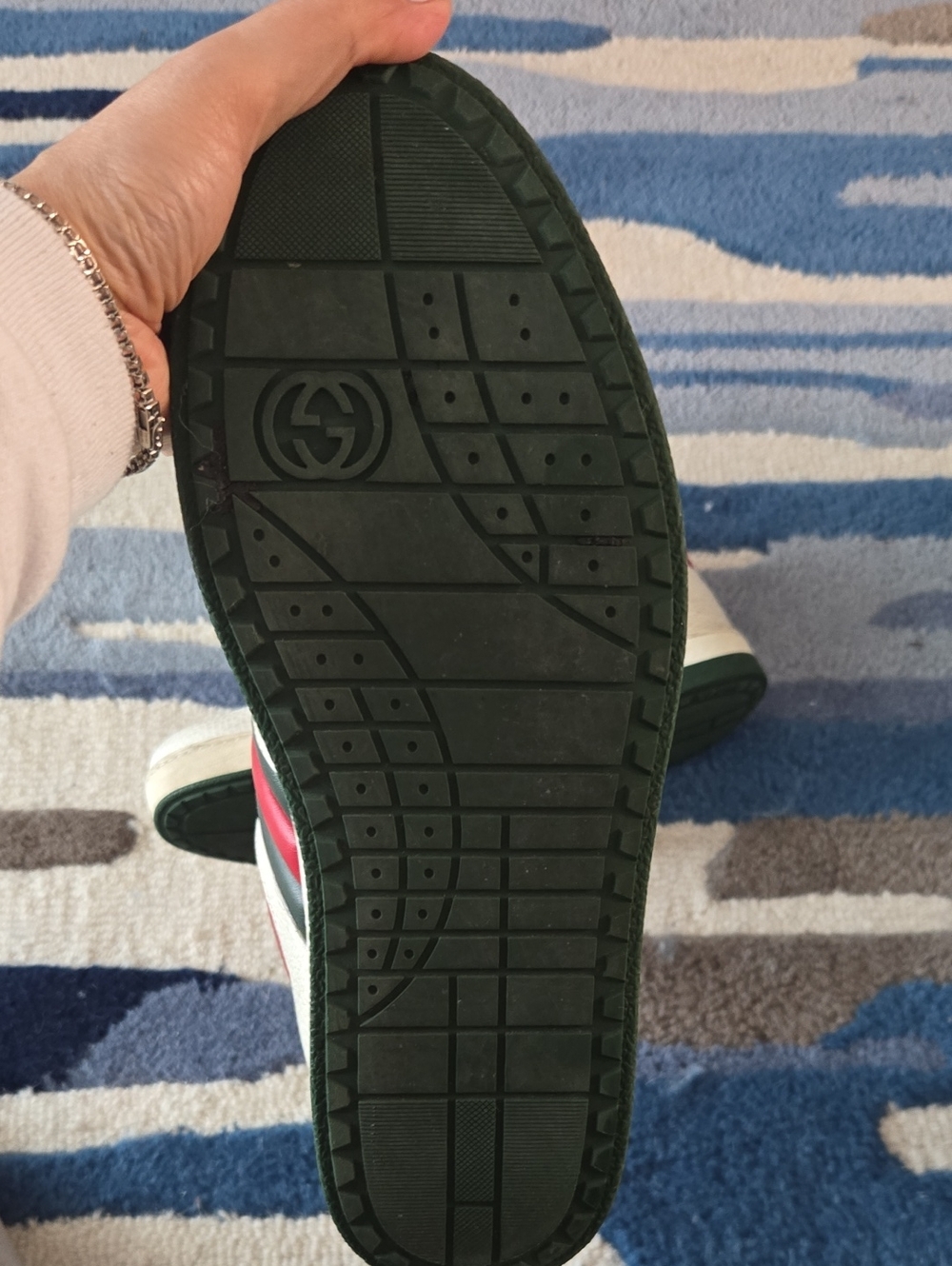 Gucci High-Top Leather Sneakers in Off-White with Red & Green Accents - Picture 3 of 8